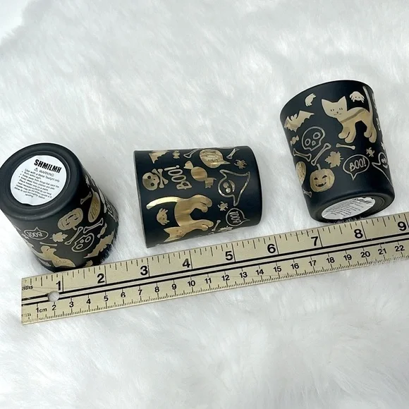 Boo Cat Gothic Black & Gold Votive Candle Holder (Set of 3) Kitty Tealight Glass - Picture 5 of 8